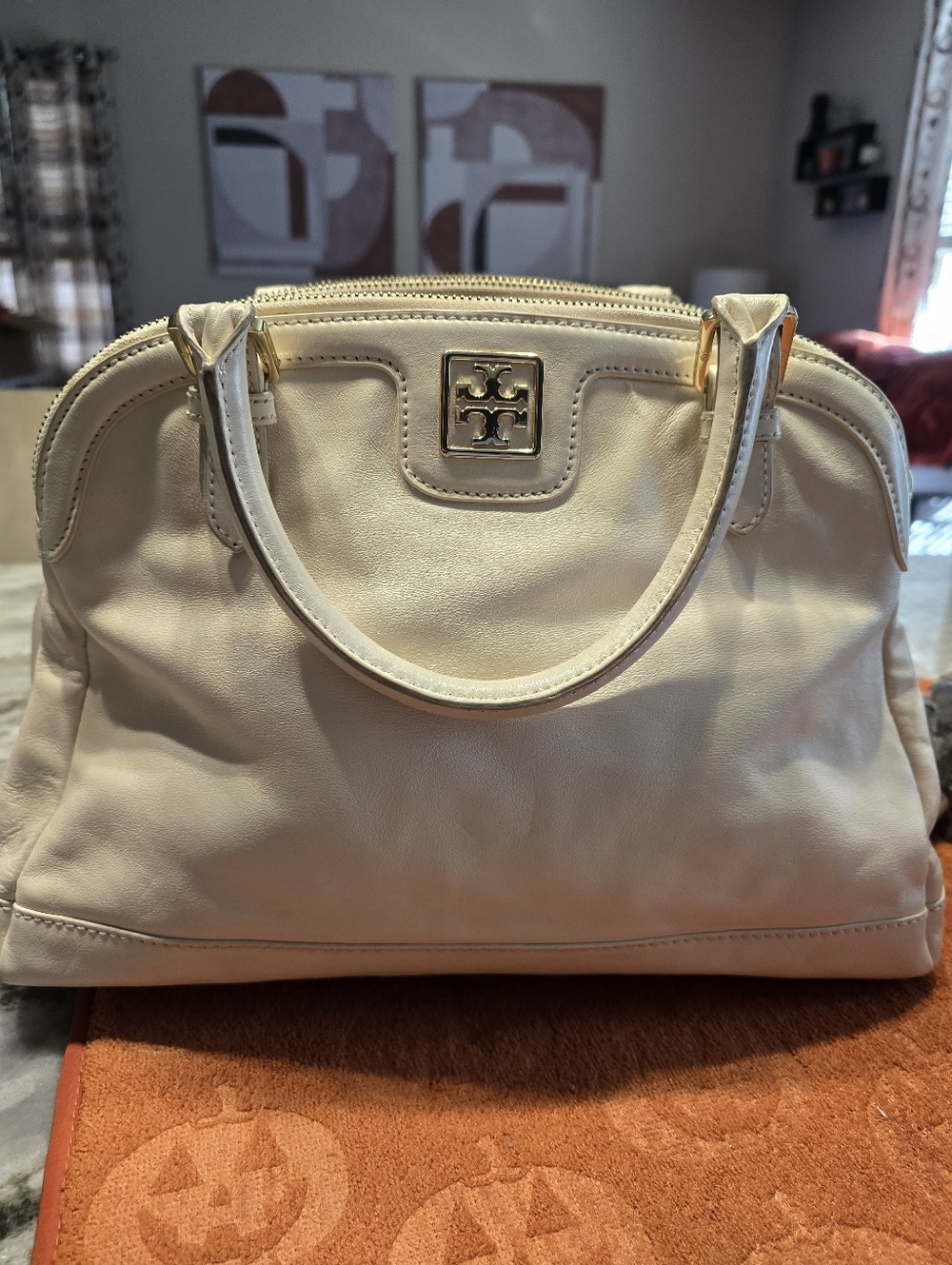 Tory Burch Cream Leather Dome Satchel - Picture 2 of 6